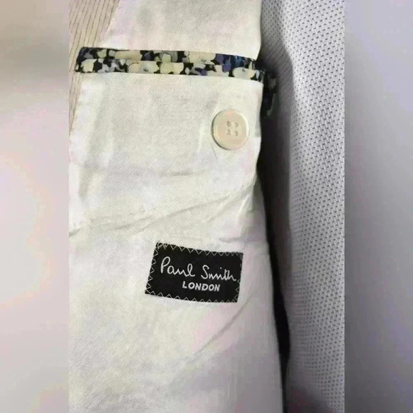 PAUL SMITH Beige White Cotton Stripe Seersucker Summer Slim Suit 44R Italy - Picture 6 of 8
